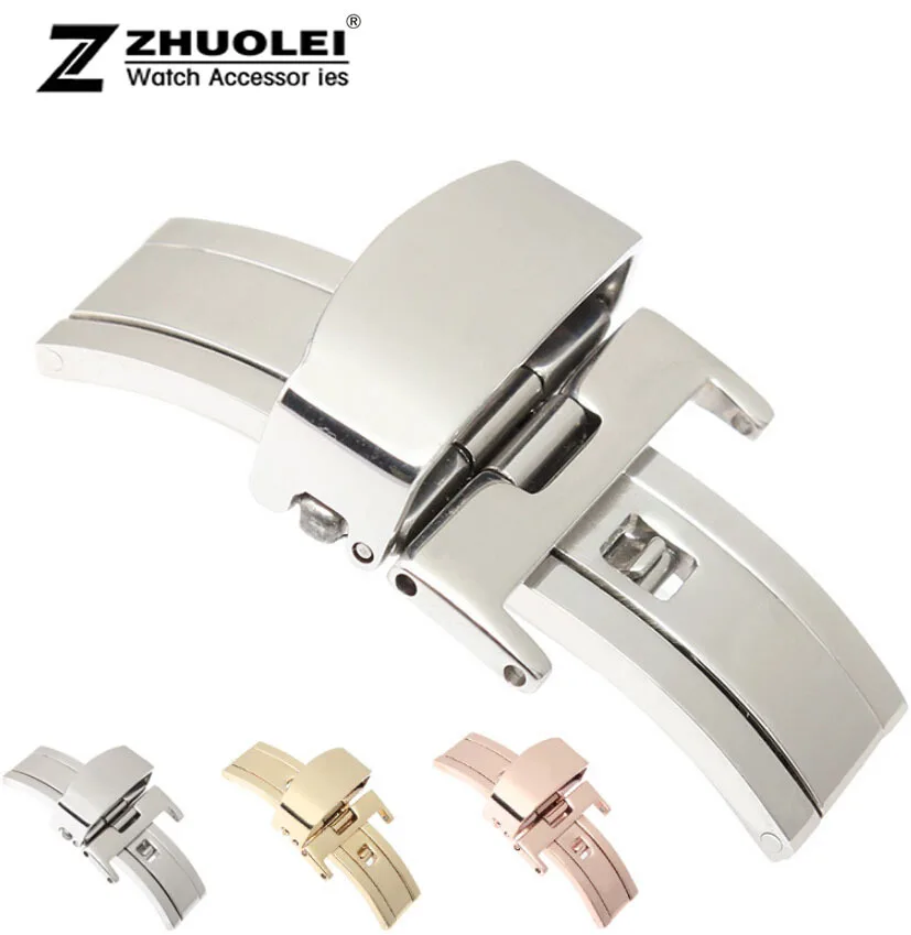 

10~22mm New High Quality Polished Silver Stainless Steel Fold Butterfly Deployment Clasp Buckle Free Shipping