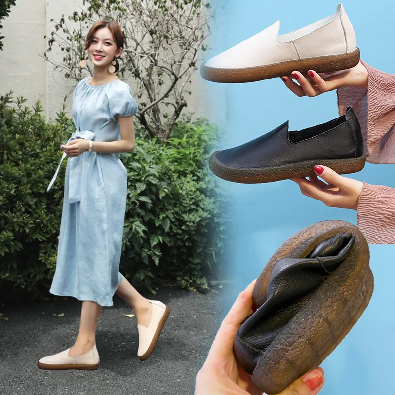 

Vintage Female Casual Slip on Leisure Platform White Shoes Pregnant Women Non-slip Flat oxford Shoes Student Walking Loafers 40