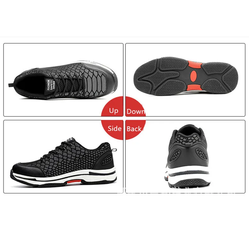 Night Reflective Work Shoes with Steel Toe Sneakers Men Work Footwear for Summer Safety Shoes Breathable Puncture Prevention