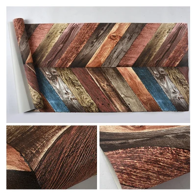 Винтажная настенная бумага, Современная 3D тисненая имитация, текстура древесины, настенная бумага в рулонах для стен, ресторанов, кафе, фоновых стен - Цвет: Red Brown