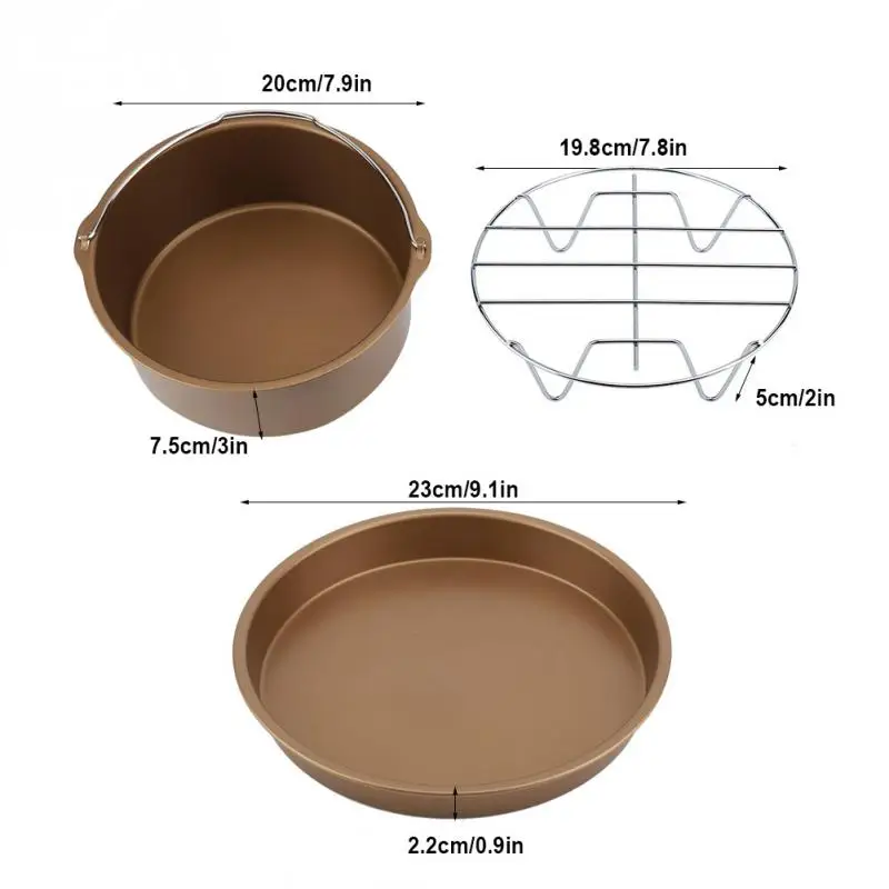 8 дюймов, 3 в 1, многофункциональная воздушная фритюрница, набор аксессуаров, полка для хлеба, кухонная бочка для торта, сковорода для пиццы, подставка для плиты, барбекю, сковорода для пиццы - Цвет: Gold