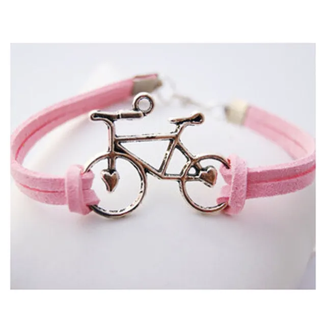 Online Women Vintage Leather Rope Bicycle Charm Bracelets Women Vintage Leather Rope Bicycle Charm Bracelets Personalized Handmade Chain Bike Wrap Bracelet Cuff Bangle