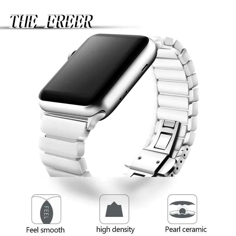 

Apple watch Ceramic Band for Apple Watch iwatch Link Bracelet Butterfly Buckle Black White Glossy Smart Watch Belt for iWatch