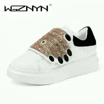 

WGZNYN Platform Shoes Women Sneakers Spring Autumn Hook Loop Female Shoes Thick Crystal Hand White Shoes Chaussure Femme W505