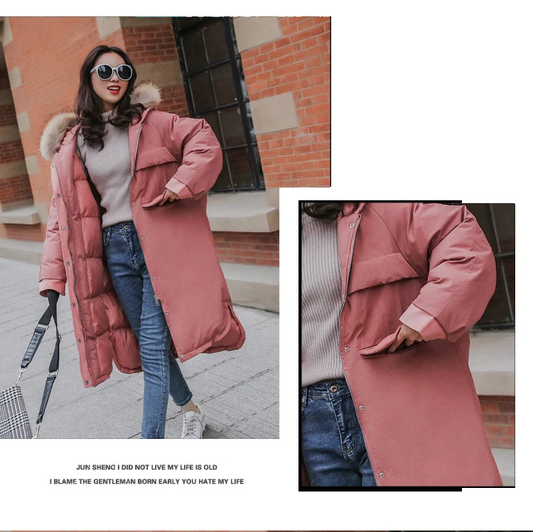 30 Degree Women Winter Coat Thick Warm Ladies Down Jacket Parkas Duck Cotton Large Real Fur Collar Long Female Overcoat