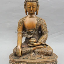 1" Китайский Тибетский Буддизм Чистая Бронзовый Сиденья Будда Шакьямуни Чаша Статуя