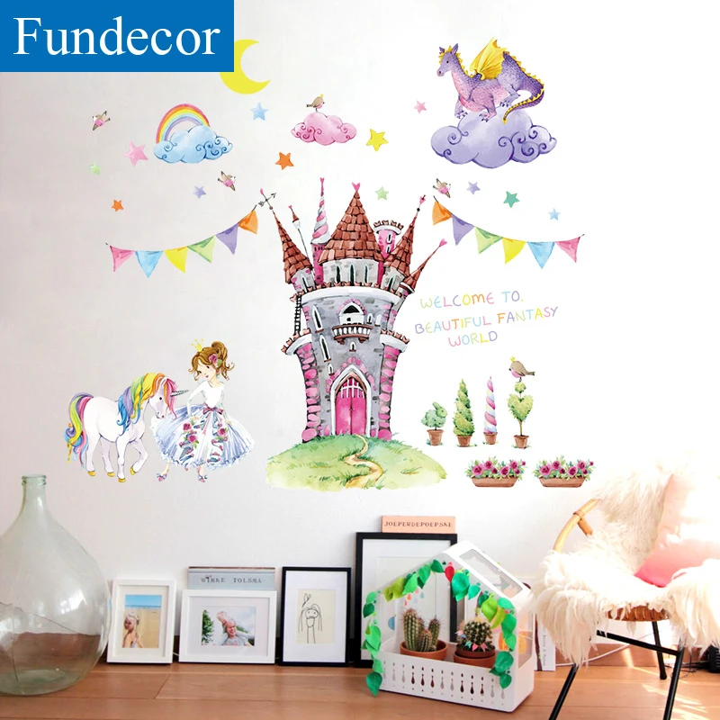

[Fundecor] Fairy Tale World Cartoon Children Wall Stickers For Kids Rooms Baby Girls Bedroom Wall Decals Mural DIY 3d Home Decor