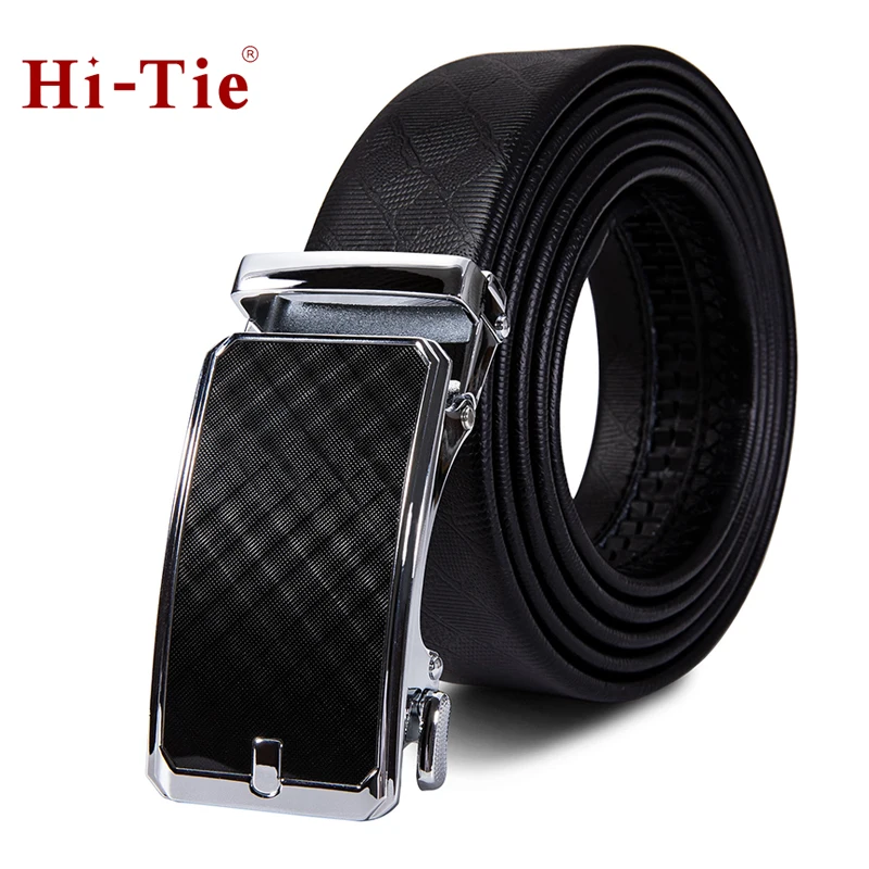 

PD-2114 Hi-Tie Business Designer Genuine Leather Belt Male Automatic Buckle Black Belt 160cm Long Wide Men's Trouser Charm Belts