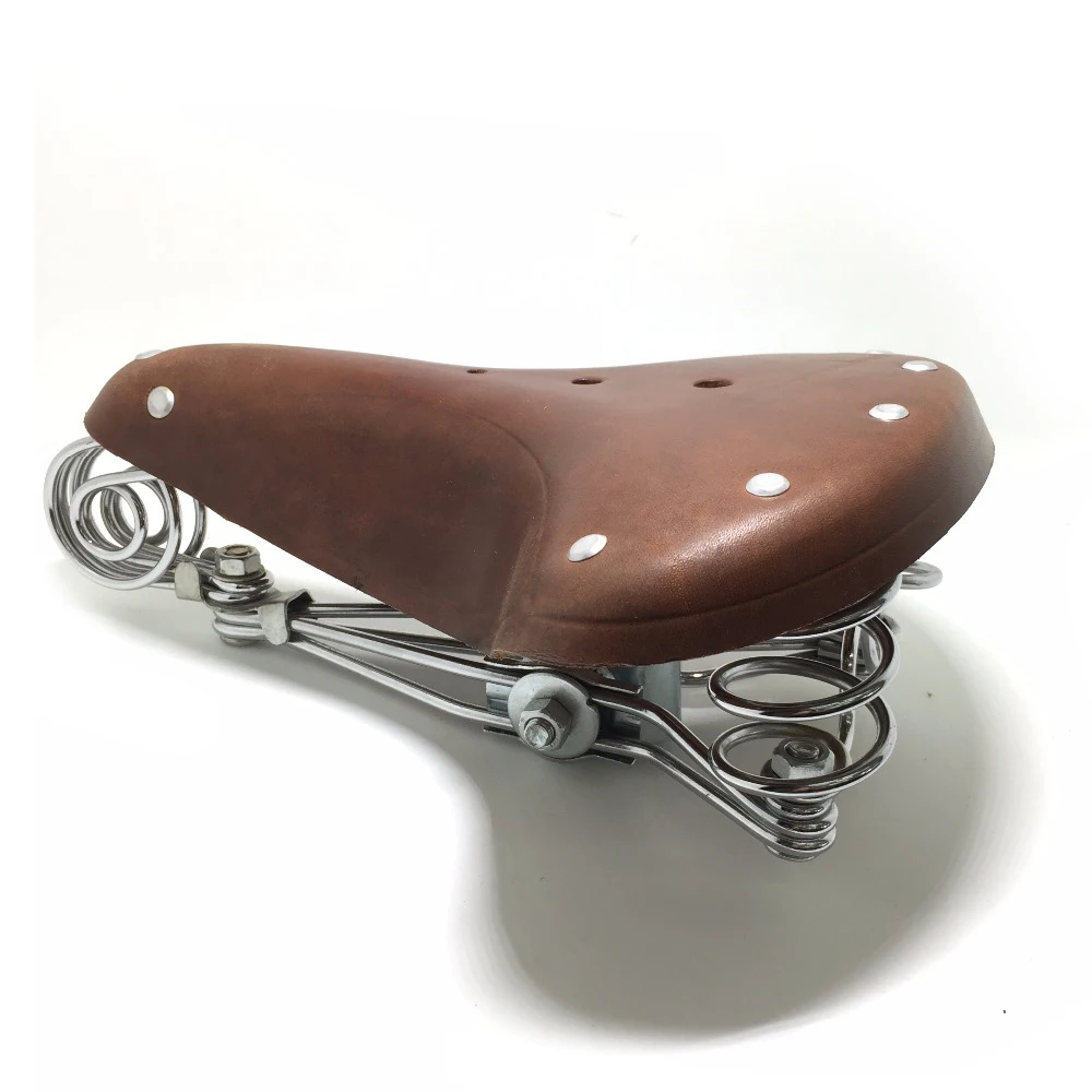 

free shipping Vintage elephant spring 100% pure leather spring saddle old style bicycle saddle genuine leather saddle