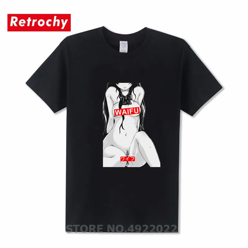 

New Waifu Material Shirts Otaku Lewd Hentai Cute Girl Anime Ahegao T Shirt For Men Streetwear T-Shirt Solid Color Crew Neck Tees