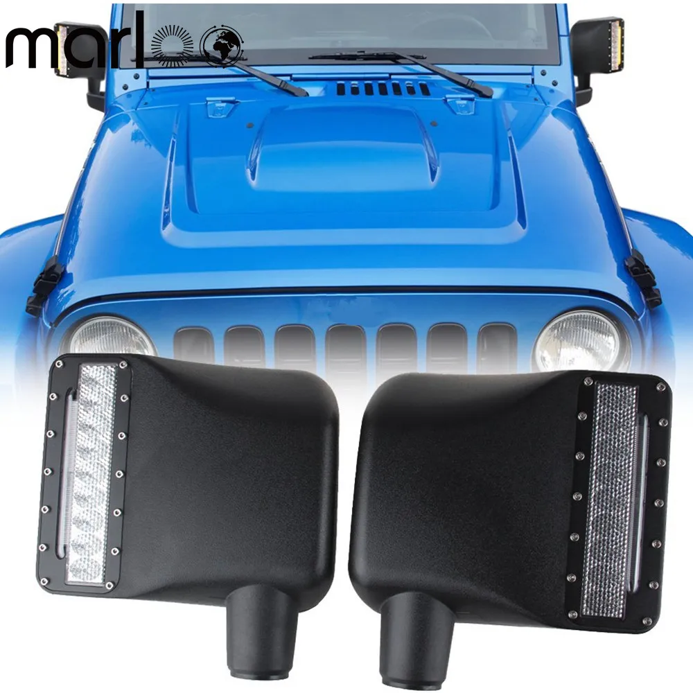 

Marloo White LED Light Clear Lens Sidelight Rear view Side Mirror Housing W/ Yellow Turn Signal Lights For Jeep Wrangler JK JKU