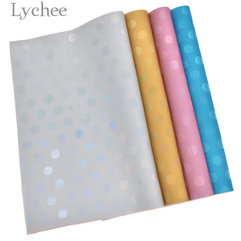 

Lychee 1 PC A4 Dots Holographic PU Leather Fabric High Quality Synthetic Leather DIY Material For Handbag Belts