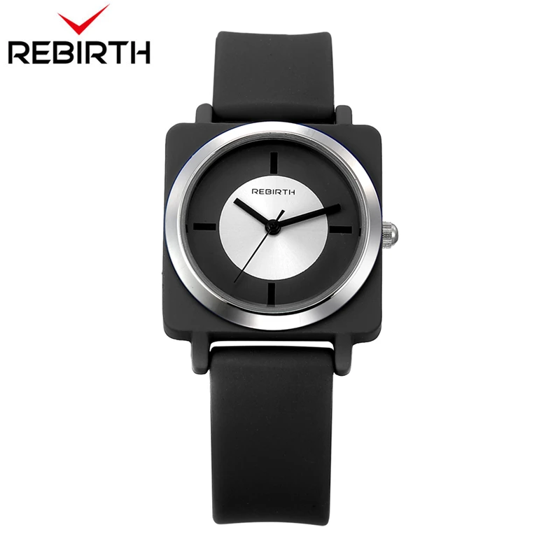 REBIRTH кварцевые часы для женщин Квадратный Циферблат Аналоговые женские силиконовые женские часы для женщин Relojes Mujer подарок для женщин с
