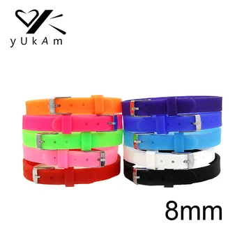 

YUKAM Keeper Jewelry 8MM Women Girls Black Blue Silicone Wristbands Strap Rubber Bands Bracelets for DIY Baby Kids Slide Charms
