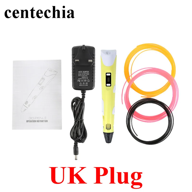 3D ручки Centechia 2-го поколения RP-100B светодиодный дисплей DIY 3d принтер ручка с 3 вида цветов ABS/PLA художественные 3d ручки для детей Инструменты для рисования - Цвет: yellow