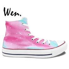 Wen Hot Hand Painted Shoes Original Design Custom Pink Galaxy Stars Women’s High Top Canvas Sneakers Gifts for Girls