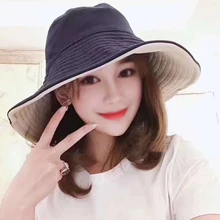 Женский Двусторонняя Япония и Южная Корея ветер с защитой от УФ лучей шляпа рыбака с Сталь обода для Для женщин L3