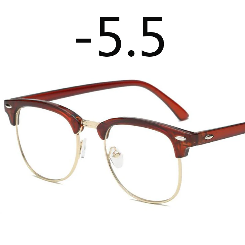 Полуоправы студенческие очки для близорукости с градусами женские мужские очки для очков-0,5-1,0-1,5-2,0-2,5-3,0-4,0 до-6,0 - Цвет оправы: tea gold -5.5
