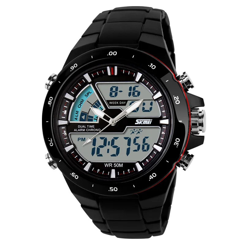 SKMEI известные мужские спортивные часы Цифровые кварцевые наручные часы будильник водонепроницаемые военные Chrono Relogio Masculino часы мужские спортивные - Цвет: Black Red
