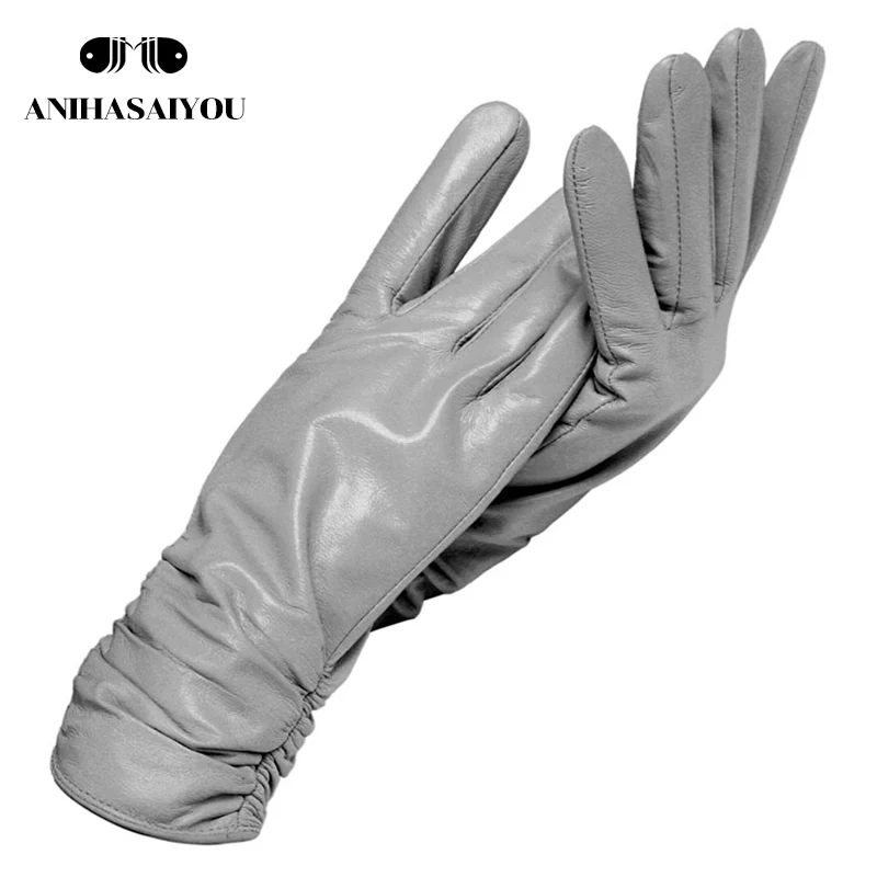 gray Модные новые продукты, зимние кожаные перчатки, короткие кожаные перчатки для женщин, дизайнерские зимние кожаные перчатки для женщин - Цвет: gray