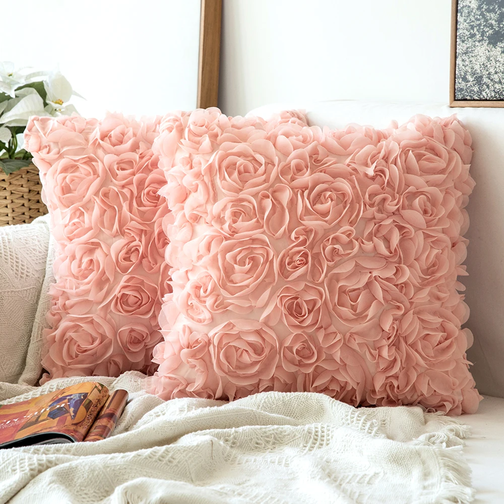 3D Декоративные романтические стерео Шифоновый Цветок розы наволочки Твердые Квадратные наволочки для дивана спальни автомобиля