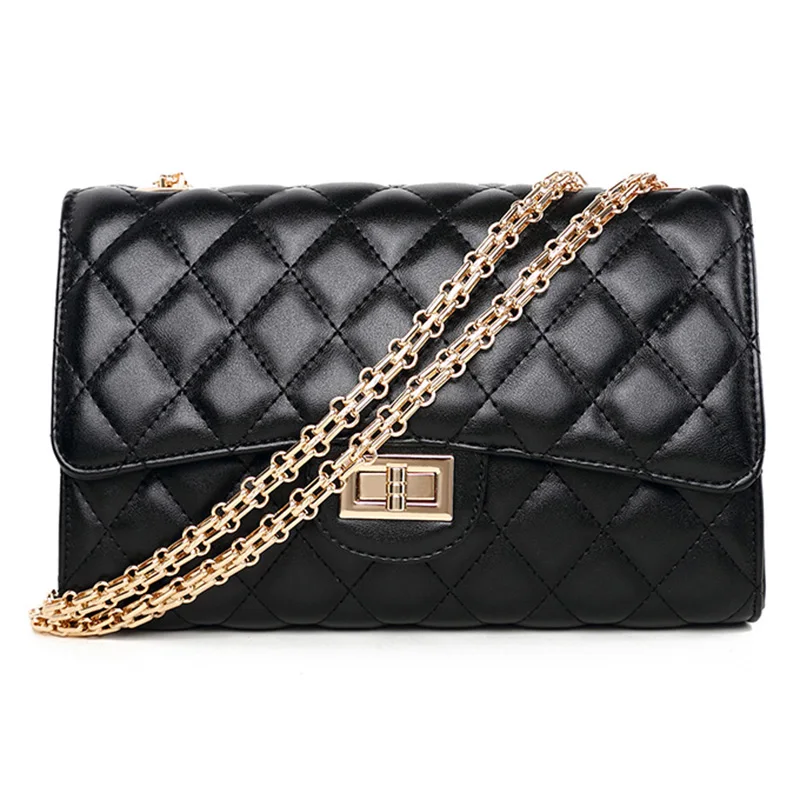 

sac a main femme de marque luxe cuir 2017 women leather handbags gold chain bag female Plaid quilted black women shoulder bags