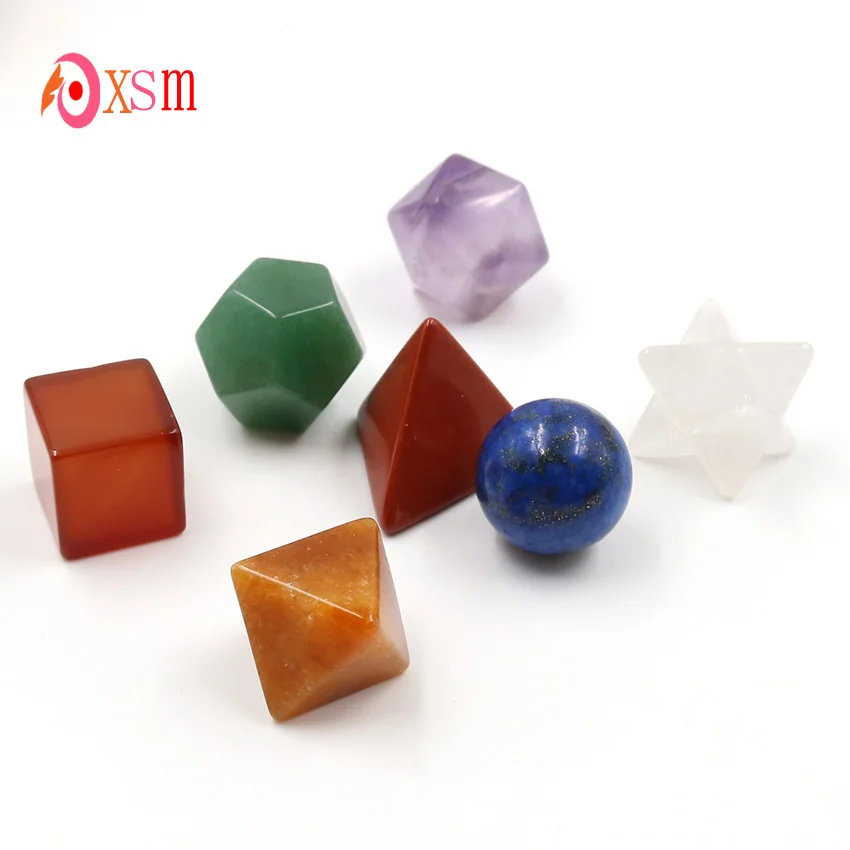 

xinshangmie 7 Piece Carved 7 Chakra Multicolor Platonic Solid Chakra Reiki Healing Crystal Sacred Geometry