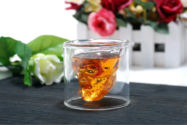 25ml Skull Head Glass Tea Cup For Whiskey Wine Vodka Bar Club wine Double Layers Shot Transparent Crystal glass