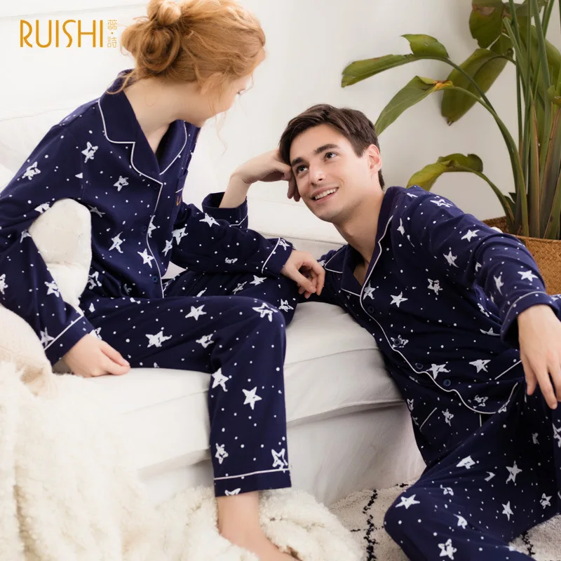 New couple matching pajamas set cardigan cotton couple homewear pijamas