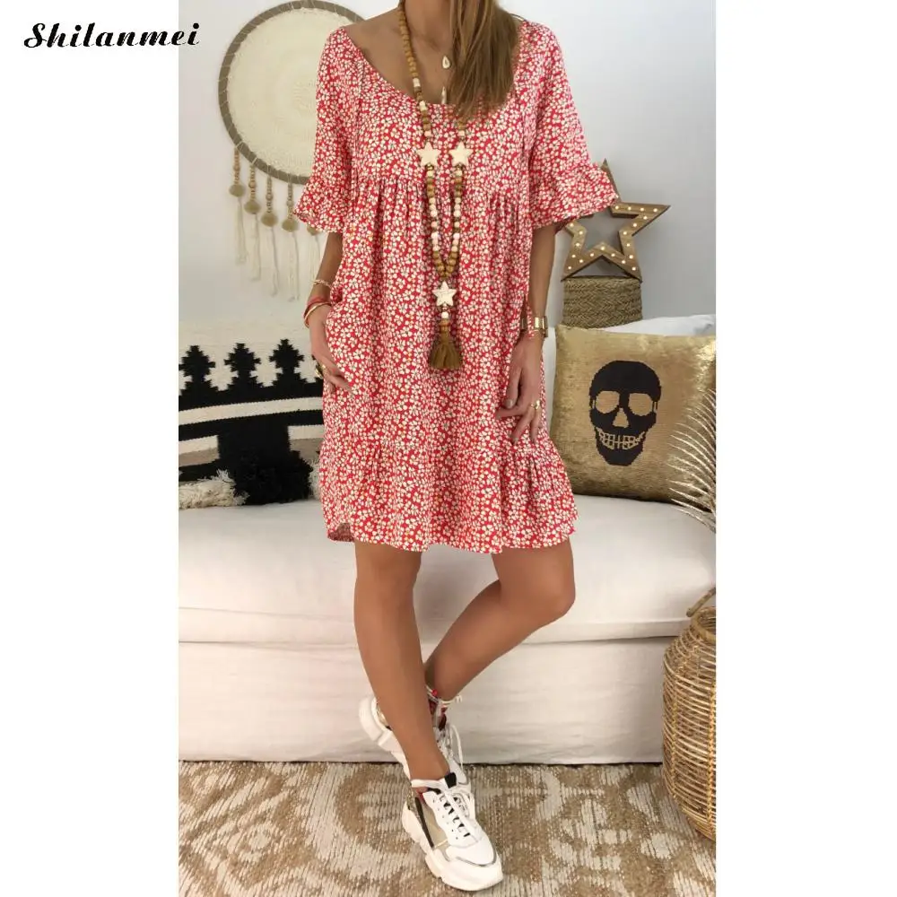 New Fashion Short Sleeve O Neck Loose Short Dress Plus Size Boho Dresses Femme Vestidos 4XL 5XL Printed Woman Summer Beach New Fashion Short Sleeve O Neck Loose Short Dress Plus Size Boho Dresses Femme Vestidos 4XL 5XL Printed Woman Summer Beach