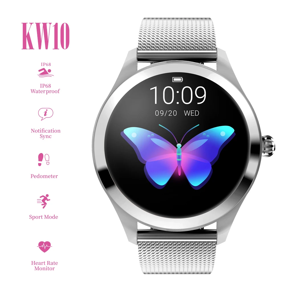 Luxury KW10 Smart Watch Women IP68 Waterproof Heart Rate Monitor Metal Strap Fitness Bracelet For Android IOS Phone Smartwatch