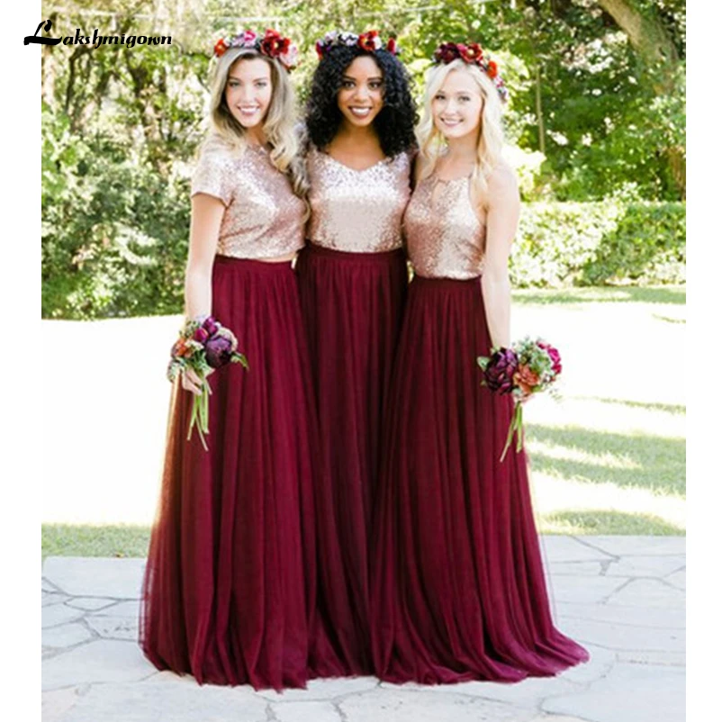 burgundy rose gold sequin dress