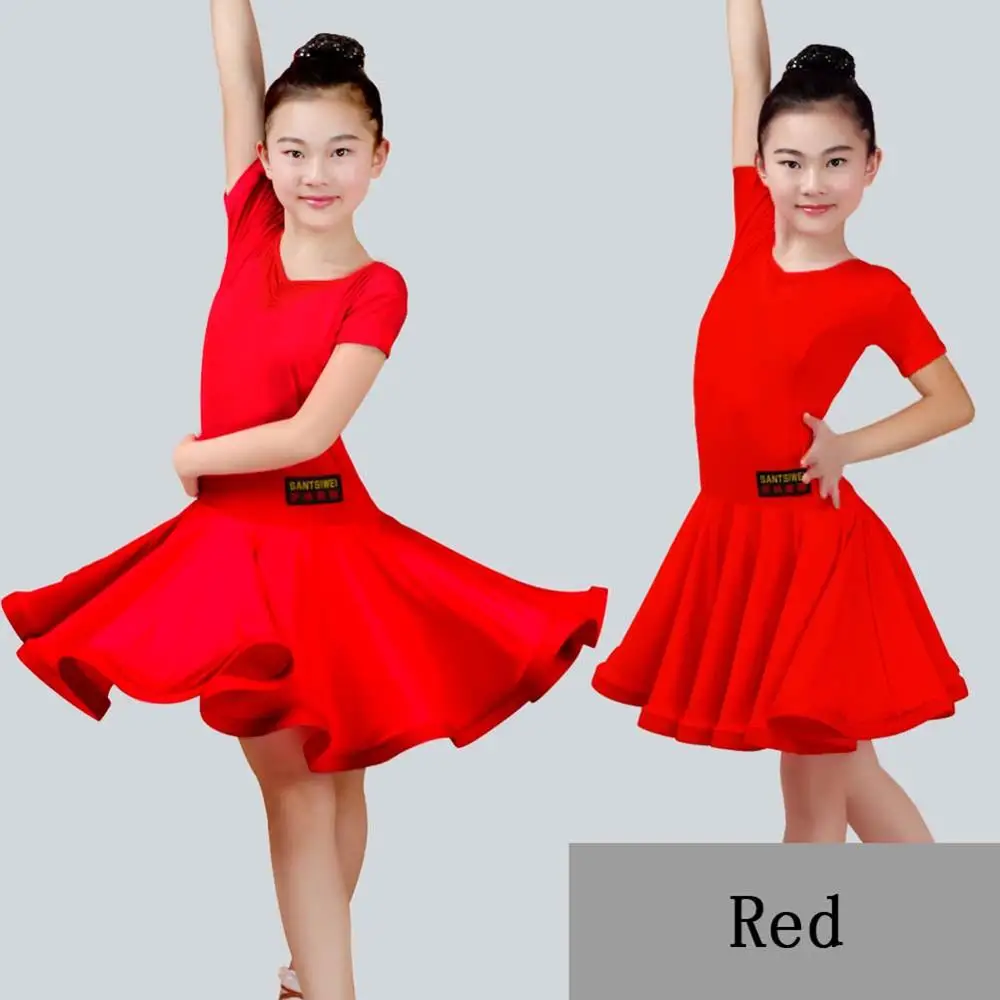 Девушка Латинской платье для танцев 3 вида цветов синий/розовый показывает девушка цыганские юбки индийские костюмы для детей презентации одежда - Цвет: Red Short Sleeve