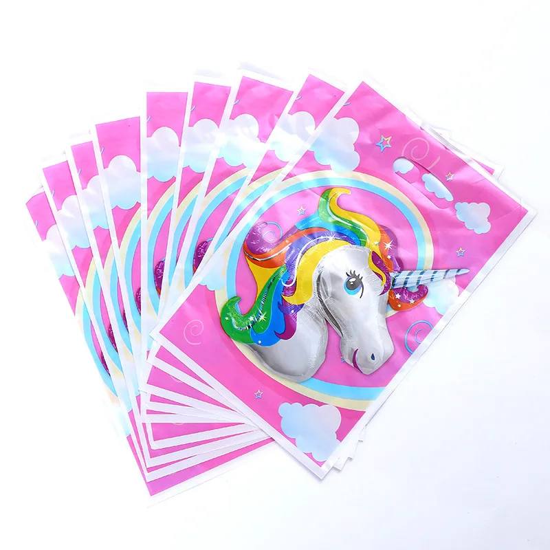 Unicorn 2 10Pcs Мультфильм Минни русалочка тема Подарочная сумка ребенок день рождения свадебное украшение Конфеты Печенье Десерт пластиковые пакеты - Цвет: Unicorn 2 10Pcs