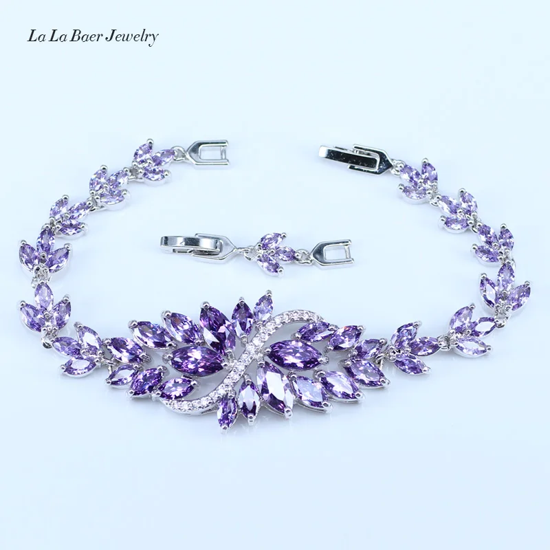 L& B лучший подарок на день рождения CZ элегантный дизайн Австрия Кристалл Камень фиолетовый 4 шт. 925 пробы Серебряные Ювелирные наборы для женщин