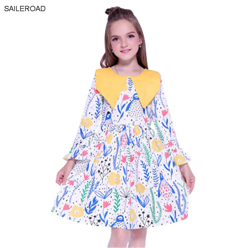 

2019 High Quality Girls Spring Autumn Cartoon Print Girls Princess Dresses Cotton kids Clothes Girl Casual Children Party Dress