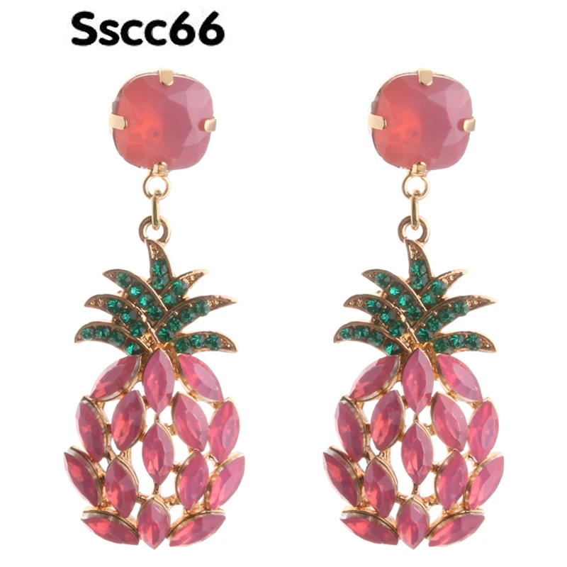 

Sscc66 Drop Rhinestone Earring Crystal Pineapple Resin Big Earring Dangle Large Long Brinco Printing Ear Oorbellen