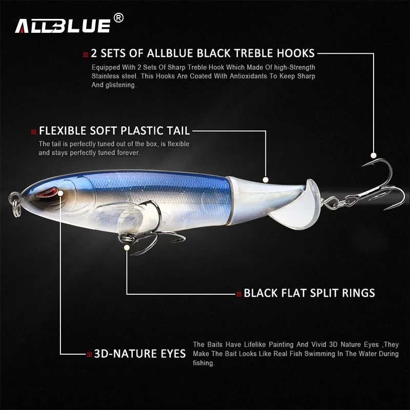 Allblue, 130 мм, 38 г, Whopper Plopper, жесткая приманка, вращающийся хвост, воблеры для рыбалки, искусственная приманка, рыболовные снасти, плавающая приманка, Pesca