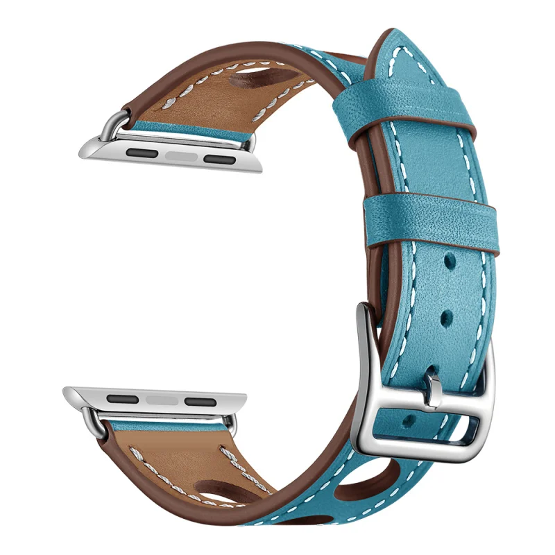 Новое Открытое платье Стиль ремешок для наручных часов Apple Watch, ремешок 38/40 мм/42 44 мм ремень из натуральной кожи для Apple iWatch серии 1/2/3/4 браслет - Цвет ремешка: Light blue