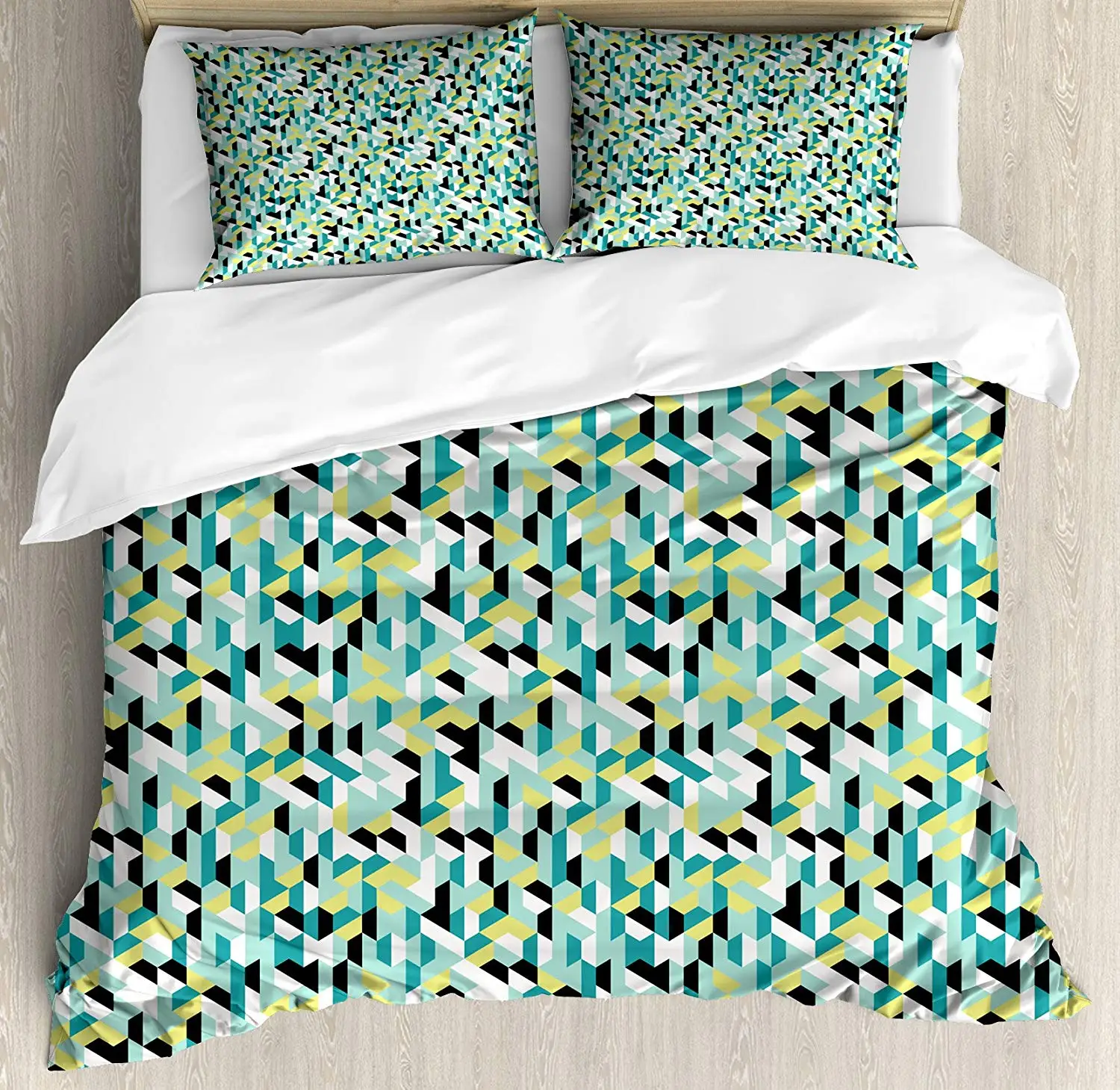 

Abstract Triangle Duvet Cover Set Stylish Hexagonal Pattern with Gradient Toned Polygonal Forms, Decorative 3 Piece Bedding Set