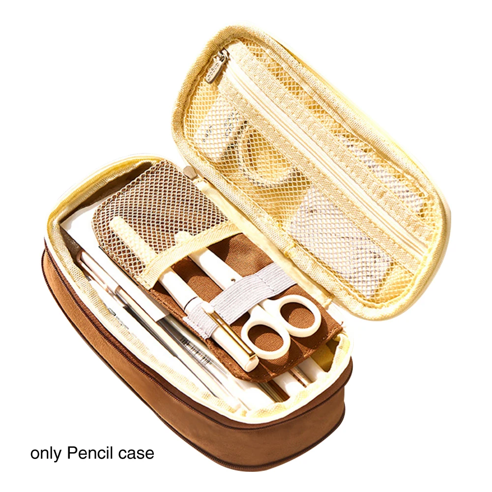 

Large Capacity Double Layer Box School Zipper Cute Stretch Kids Canvas Stationery Organizer Office Simple Pencil Case