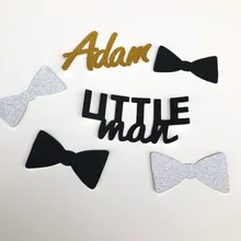 Little Man Baby Shower Personalized Confetti Black silver Bow Ties Gold Name Confetti 120 pieces