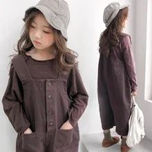 Детские комбинезоны для девочек с двойным карманом и пуговицами, фиолетовые импортные брюки для девочек