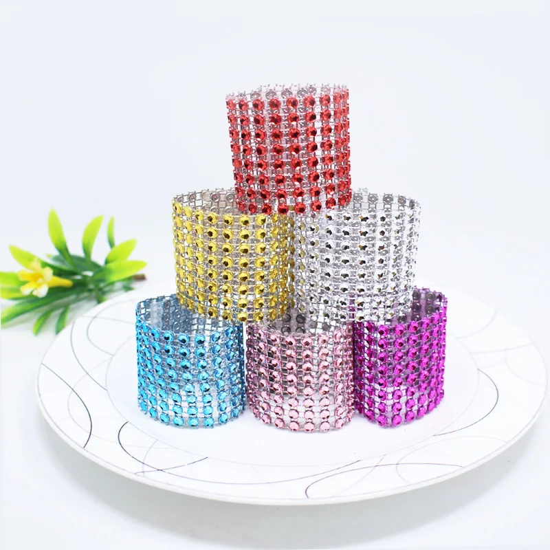 

5pcs Silver Rhinestone Mesh Napkin Rings for Wedding Event Decoration Crystal Bling Napkin Holder Handmade Party Supplies 75Z