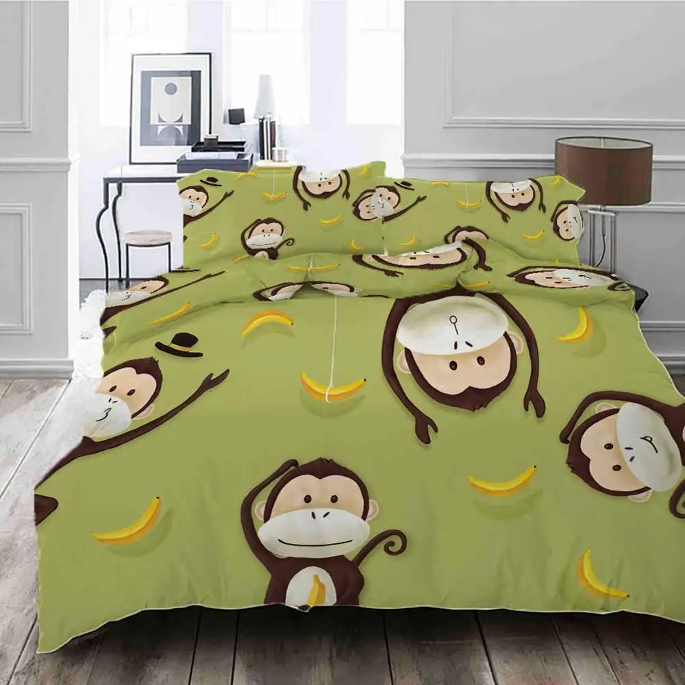 

monkeys bananas Bedding Quilt Cover Duvet Cover Set Pillowcase Microfiber Soft Comforter Bedroom Single Queen King