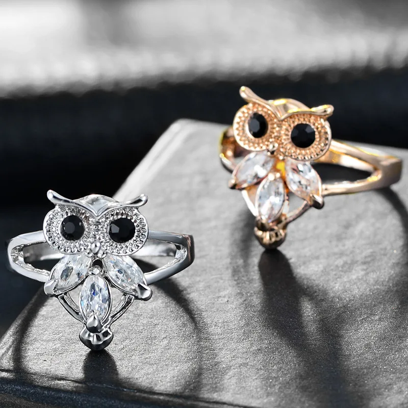 Women's Owl Rings Silver Plated Gold Color Fashion jewelry Engagement Wedding CZ Crystal Zircon Animal Ring For Women Girls