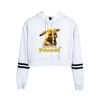 

Pikachu Crop Top Hoodies women Fashion New Hot Cotton Harajuku Pikachu women's/girl's Hoodies Sweatshirt white Clothes