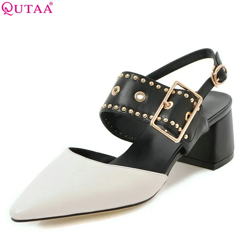 QUTAA 2018 Women Pumps Casual Women Shoes Platform Buckle Pointed Toe Pu Letaher Spring/ Autumn Ladies Pumps Size 34-43