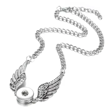 

Hot sale Fashion Rhinestone wings Snap necklace fit 18MM snap buttons snap jewelry wholesale with 80cm chains for women jewelry