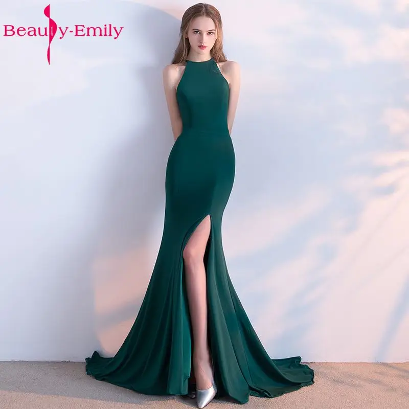 Beauty Emily, новинка, сексуальные длинные зеленые вечерние платья русалки,, без рукавов, с открытой спиной, для официальных случаев, для вечеринки, выпускного вечера